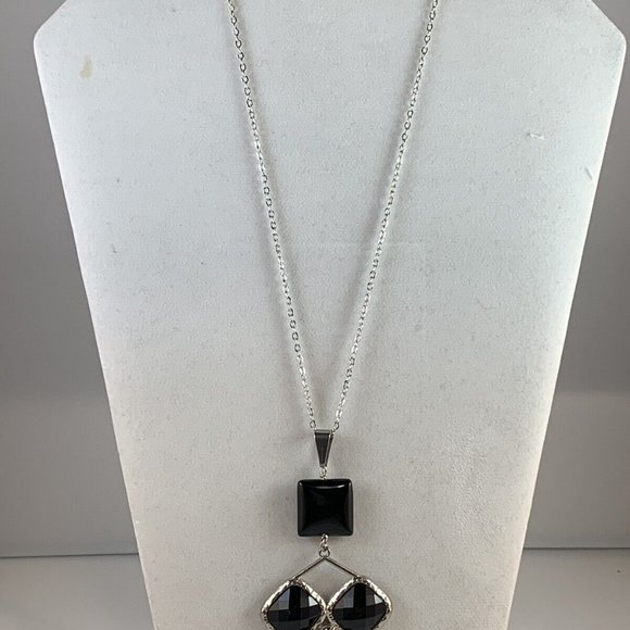 Silver Tone Cable Chain Necklace With Black Crystals (NA3) - Picture 2 of 3